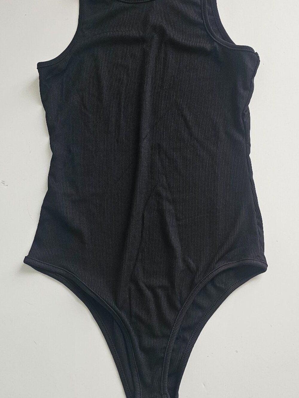 Women Ribbed Sleeveless Bodysuit Black Size S NEW